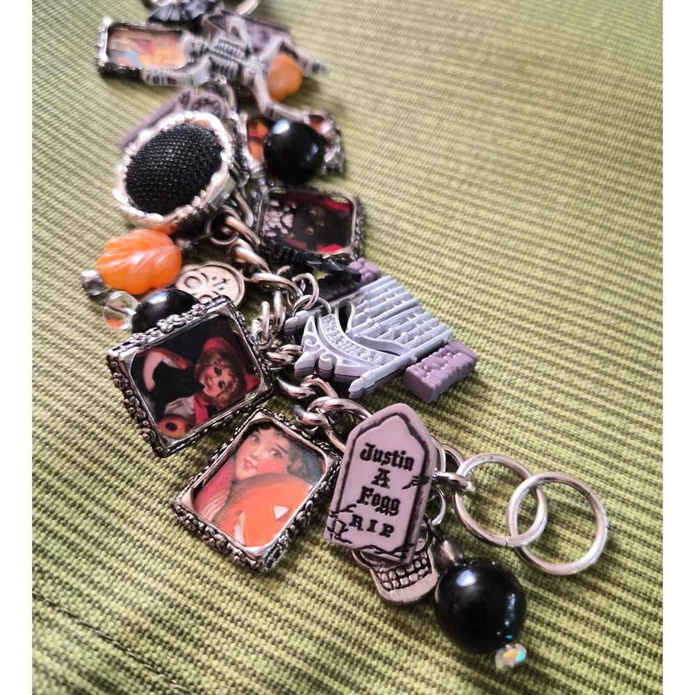 Halloween Charm Bracelet Vintage Style Spooky Skeleton Gravestone Gothic Jewelry - Picture 2 of 8